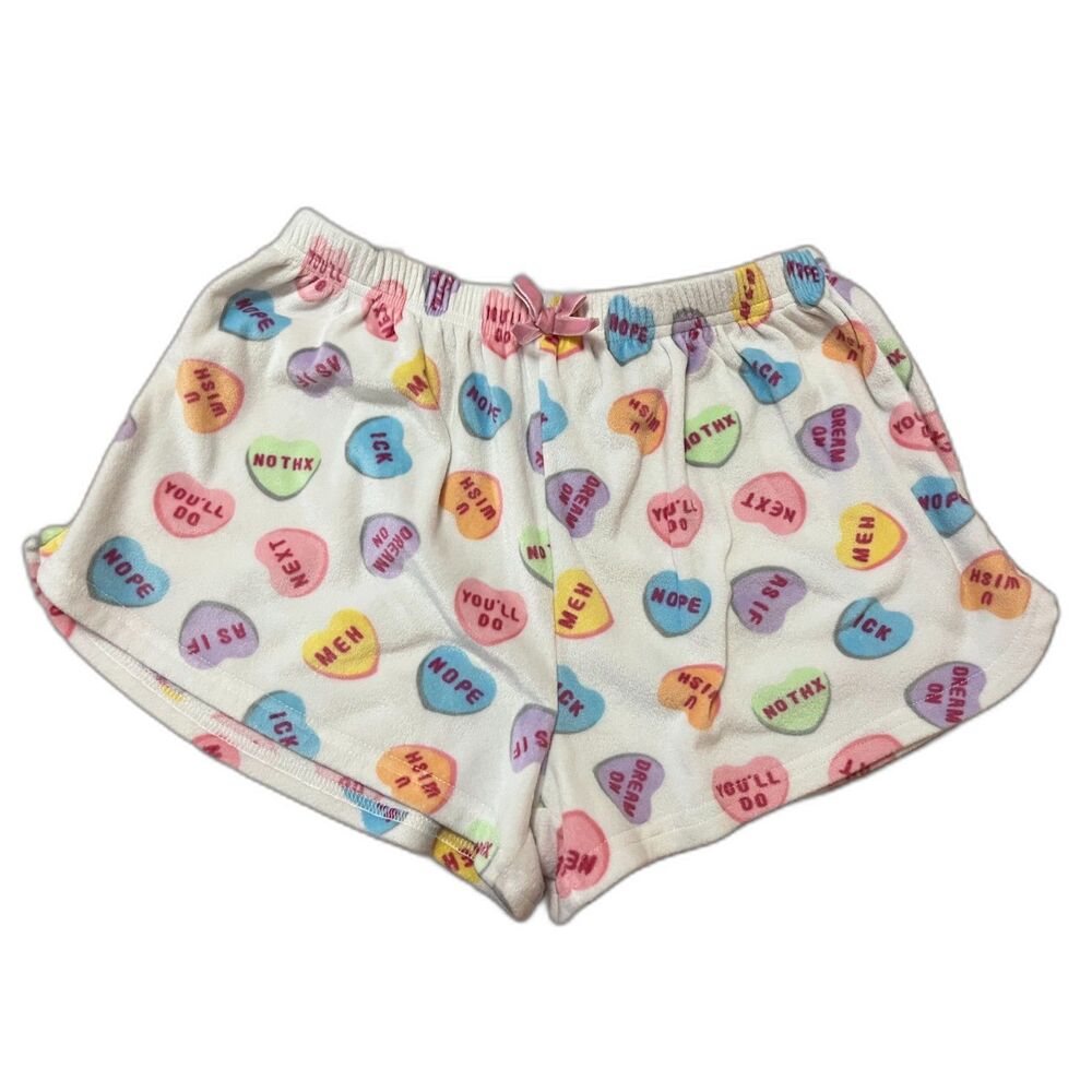 SUPER SOFT ADULT SMALL BE MINE VALENTINE CANDY SAYINGS FLEECE TYPE SHORTS SLEEP
